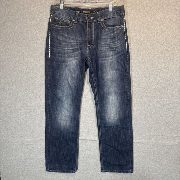 Helix Jeans‎ Mens 32x32 Blue Straight Embroidered Arrow Pockets 100% Cotton Y2K - Picture 1 of 12